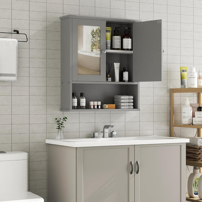 Bathroom Medicine Cabinet with Mirror, Wall Mounted, Gray
