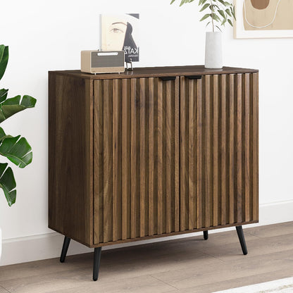 Fluted Sideboard Cabinet, Freestanding Walnut Buffet Cabinet with Adjustable Shelf, Wood Storage Cabinet for Living Room, Entryway, Hallway