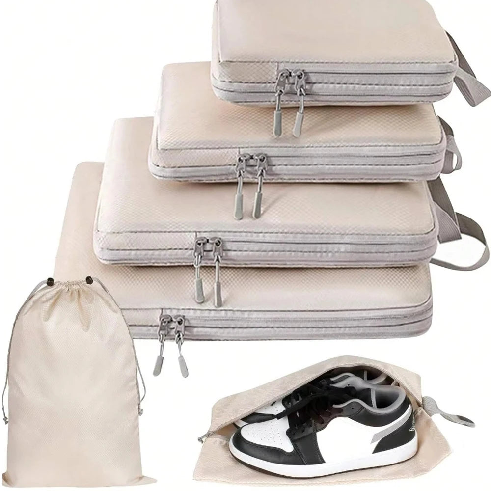 Set/6 Pcs Compressible Packing Travel Storage Bag Cubes Waterproof Suitcase Nylon Portable with Handbag Luggage Organizer
