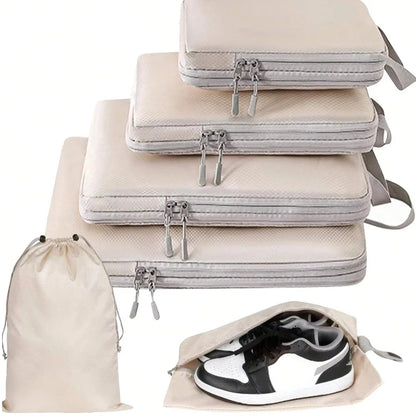 Set/6 Pcs Compressible Packing Travel Storage Bag Cubes Waterproof Suitcase Nylon Portable with Handbag Luggage Organizer