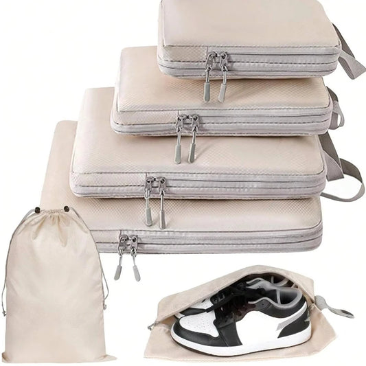 Set/6 Pcs Compressible Packing Travel Storage Bag Cubes Waterproof Suitcase Nylon Portable with Handbag Luggage Organizer