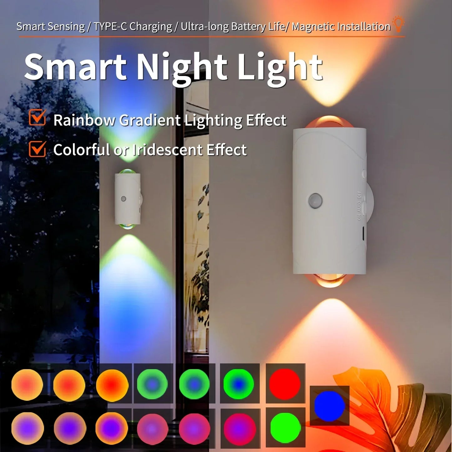 LED Night Light with Motion Sensor RGB Gradient Ambient Wall Lamp Rechargeable Dimmable Magnetic Ladder Light for Bedside Closet