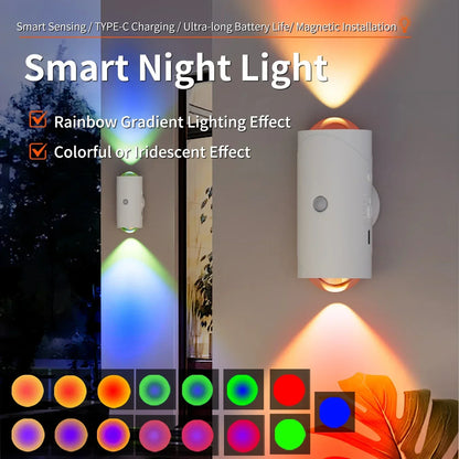 LED Night Light with Motion Sensor RGB Gradient Ambient Wall Lamp Rechargeable Dimmable Magnetic Ladder Light for Bedside Closet