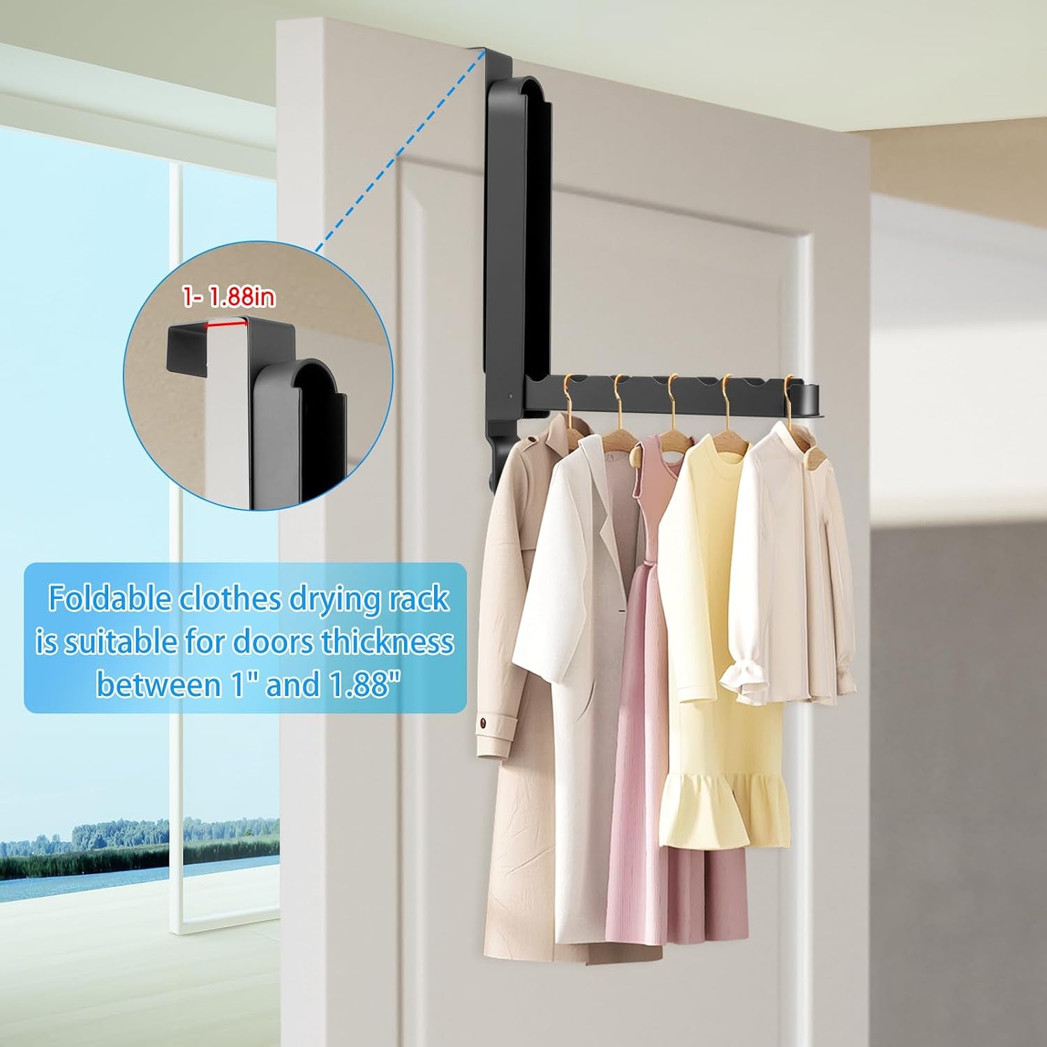 Over the Door Drying Rack, 1 Pack Grey Foldable Clothes Hanger Doors Hooks