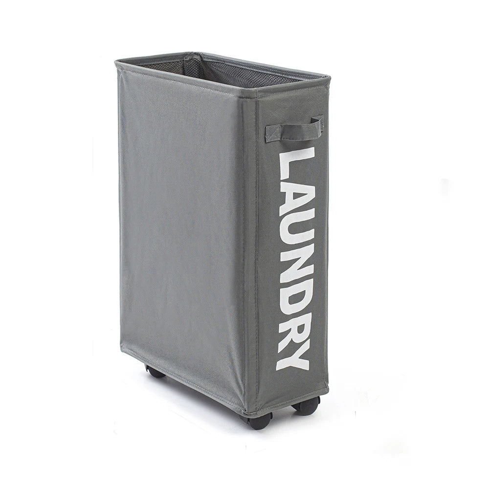 22" Rolling Slim Laundry Basket on Wheels, Foldable Laundry Hamper with Handle, Collapsible Laundry Sorter and Organizer