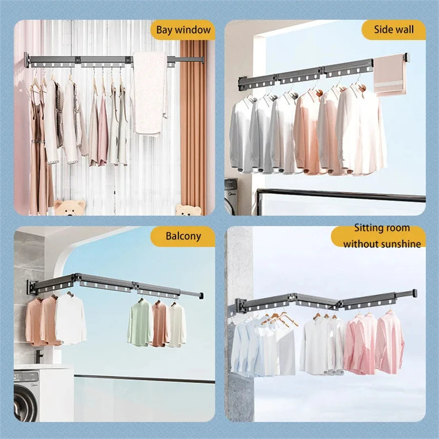 Aluminum Alloy Folding Drying Rack Space Saver Clothes Dryer Wall-Mounted Collapsible Drying Rack No Balcony Clothes Hanger