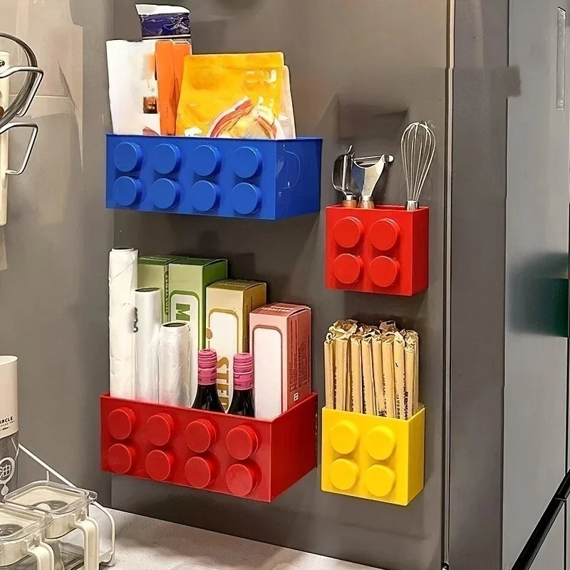 1/4Pc Magnetic Storage Box Kitchen No-Drill Refrigerator Storage Door Rack Building Block Wall Mounted Organizer Decor Holder