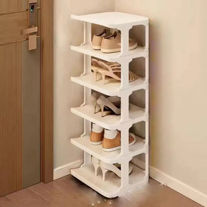 Removable Vertical Shoe Rack 2-8 Layers Saving Space Layered Shoe Cabinets Anti-Drop Stackable Shoes Storage Organizer Doorway