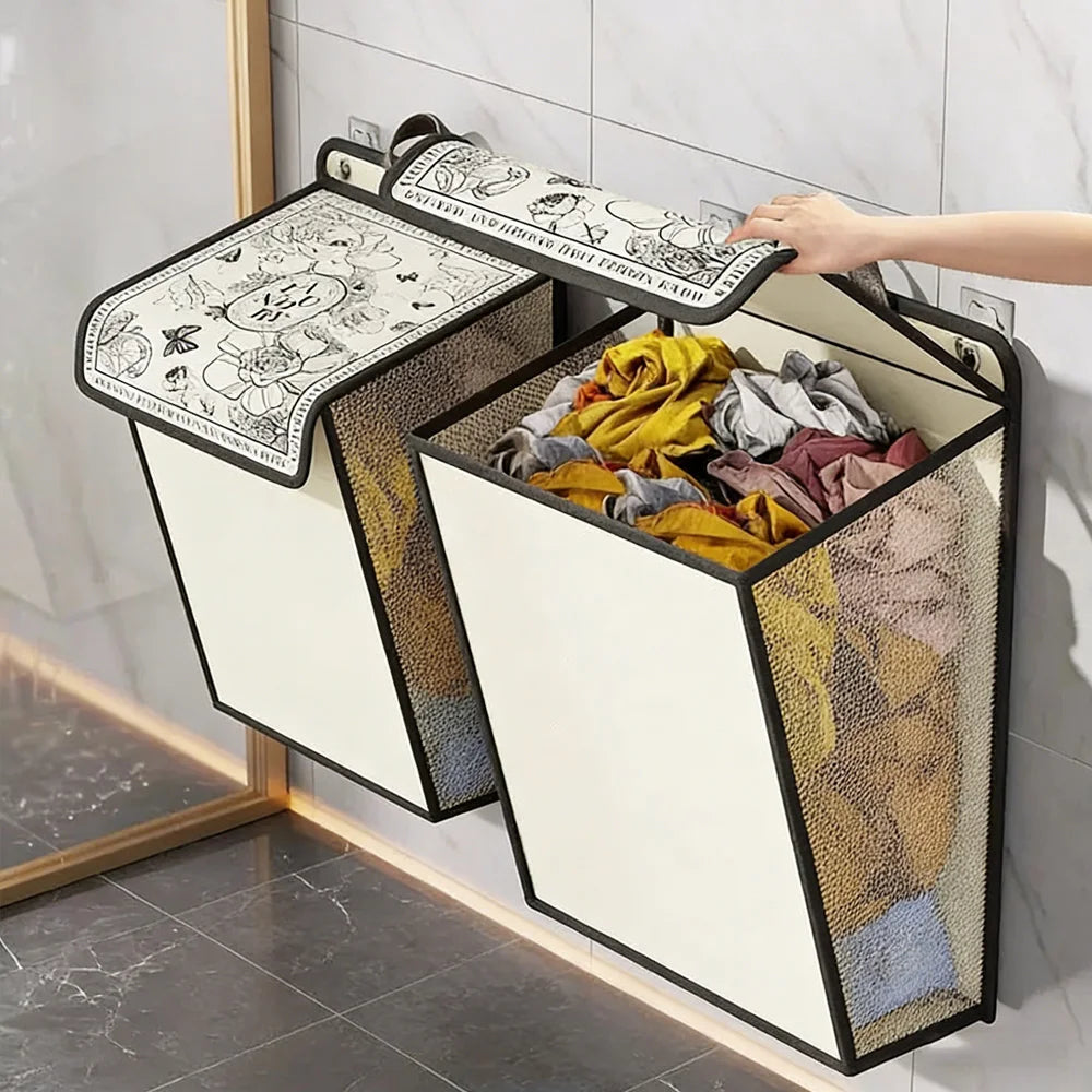 Wall Mounted Laundry Hamper Foldable Waterproof Dirty Clothes Storage Basket Large Capacity Bathroom Organizer Space Saving For