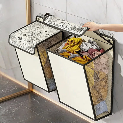 Wall Mounted Laundry Hamper Foldable Waterproof Dirty Clothes Storage Basket Large Capacity Bathroom Organizer Space Saving For
