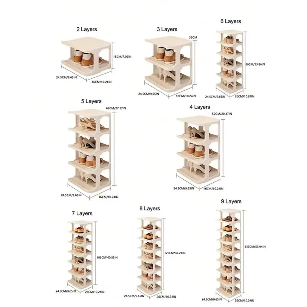 Removable Vertical Shoe Rack 2-8 Layers Saving Space Layered Shoe Cabinets Anti-Drop Stackable Shoes Storage Organizer Doorway